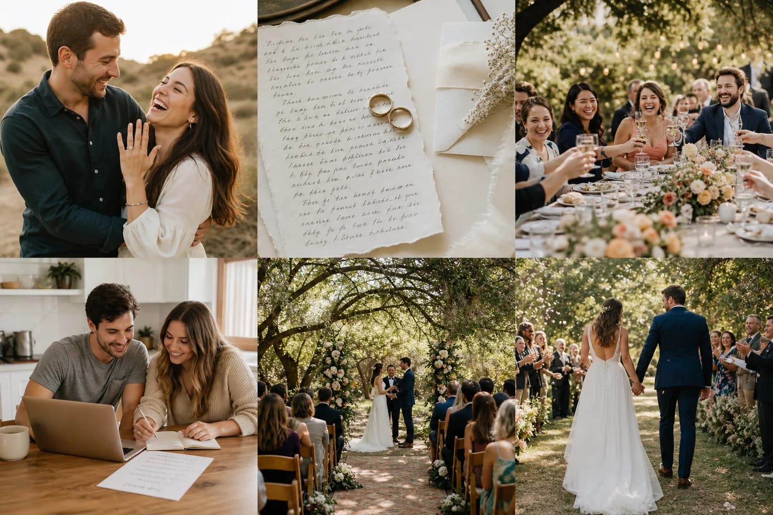 A couple planning their wedding together at a kitchen table